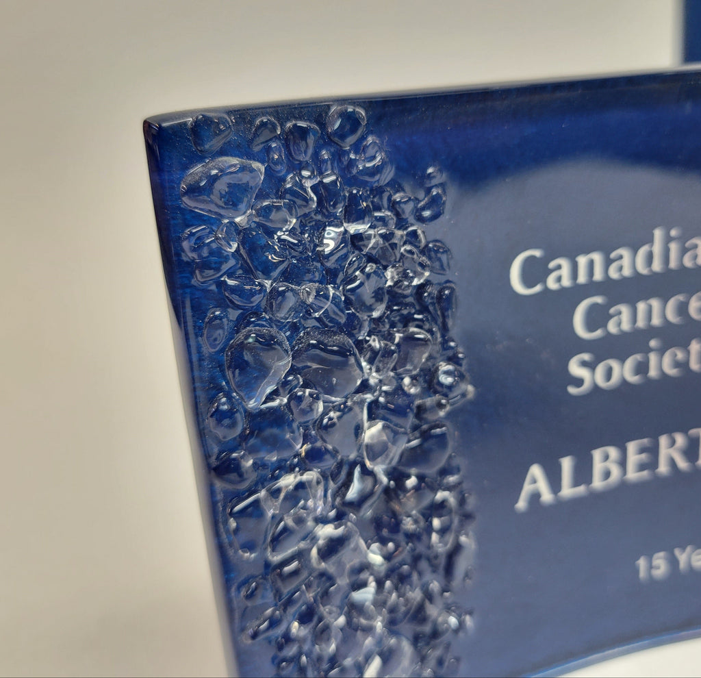 Curved Painted Glass Award with Glass Pebbles