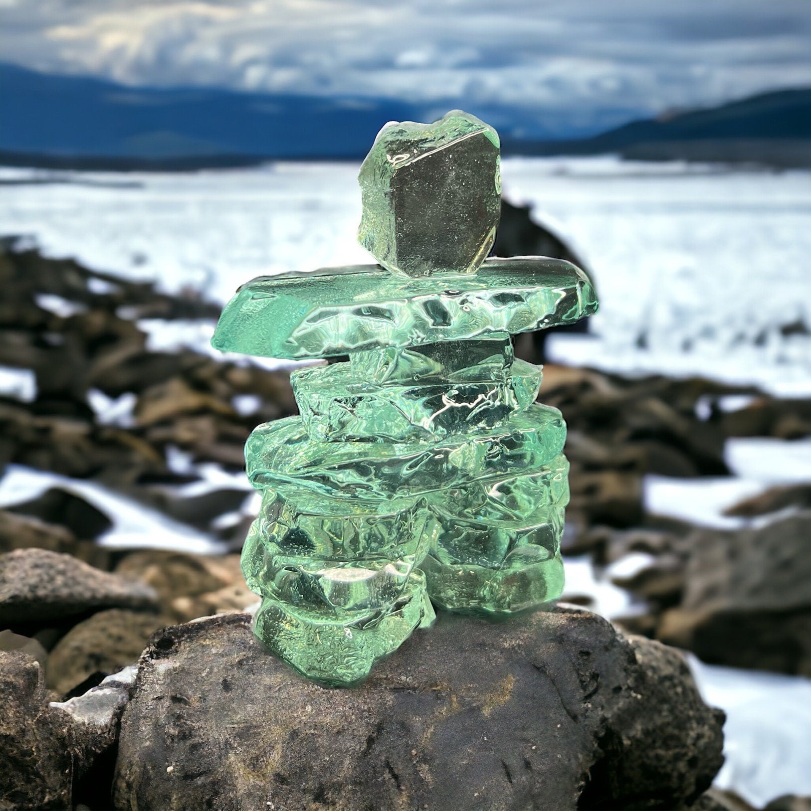 Kiln Formed Glass Inukshuk