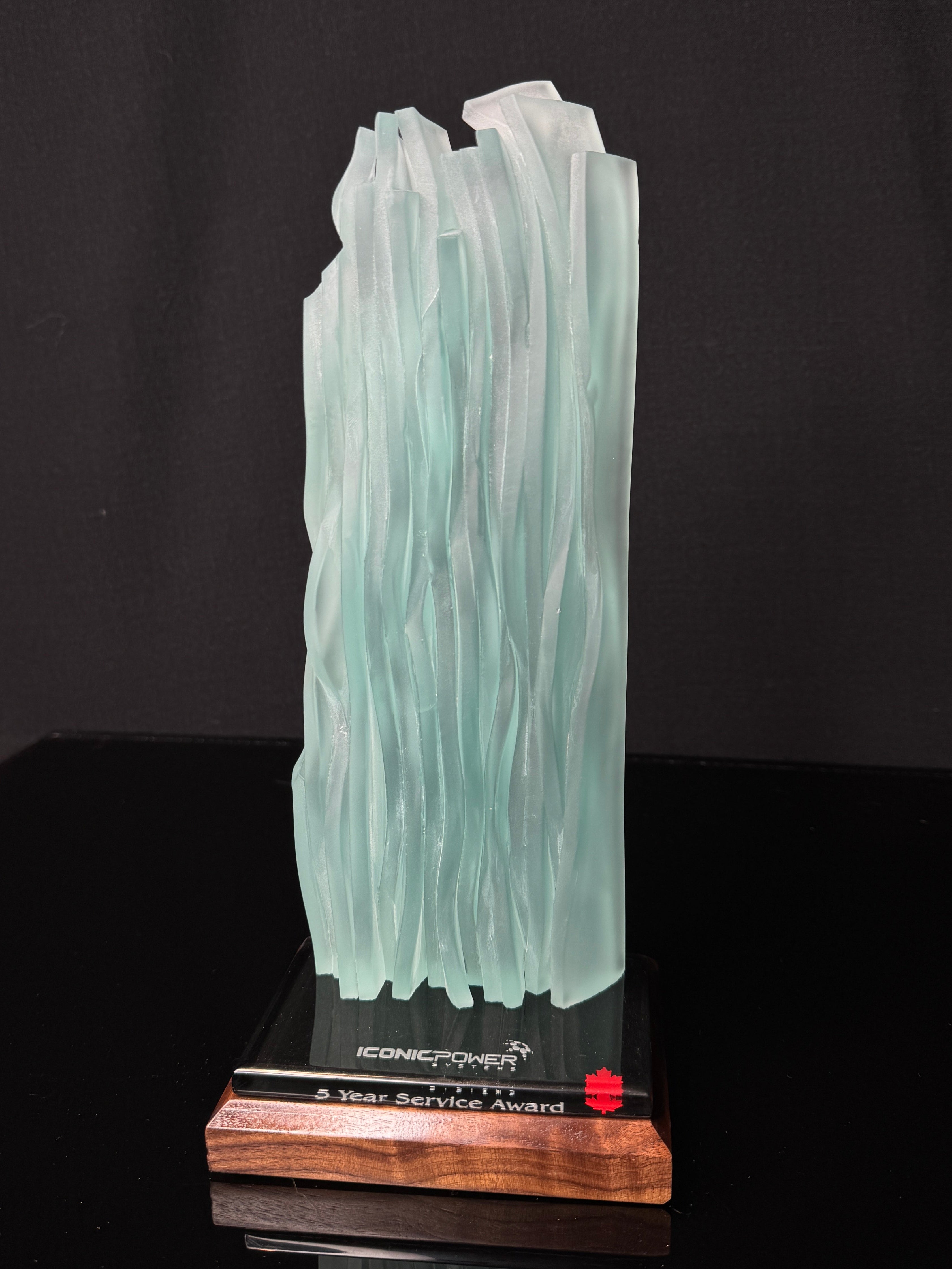 Kiln Formed Glass waterfall with walnut base