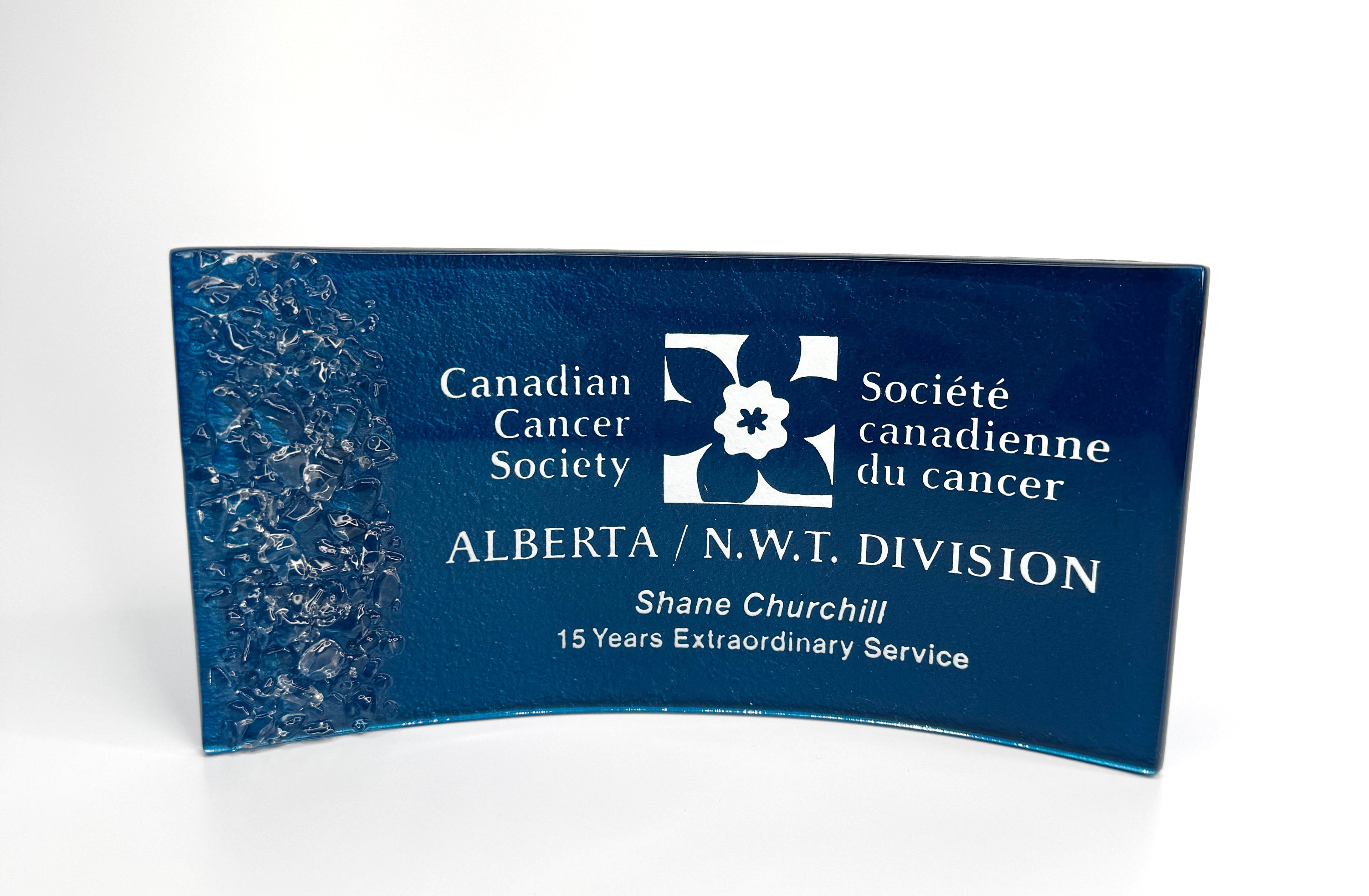 Curved Painted Glass Award with Glass Pebbles
