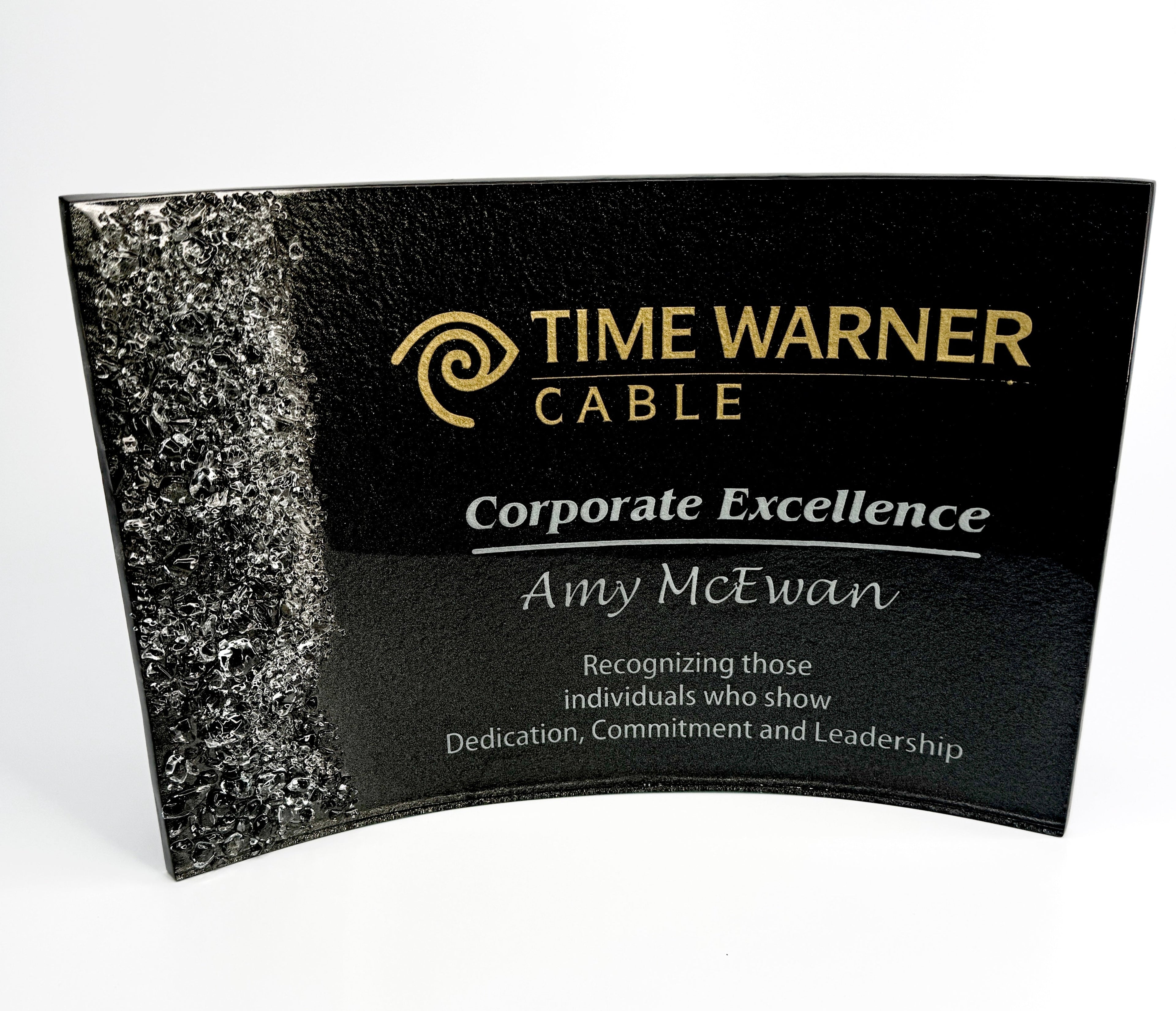 Curved Painted Glass Award with Glass Pebbles