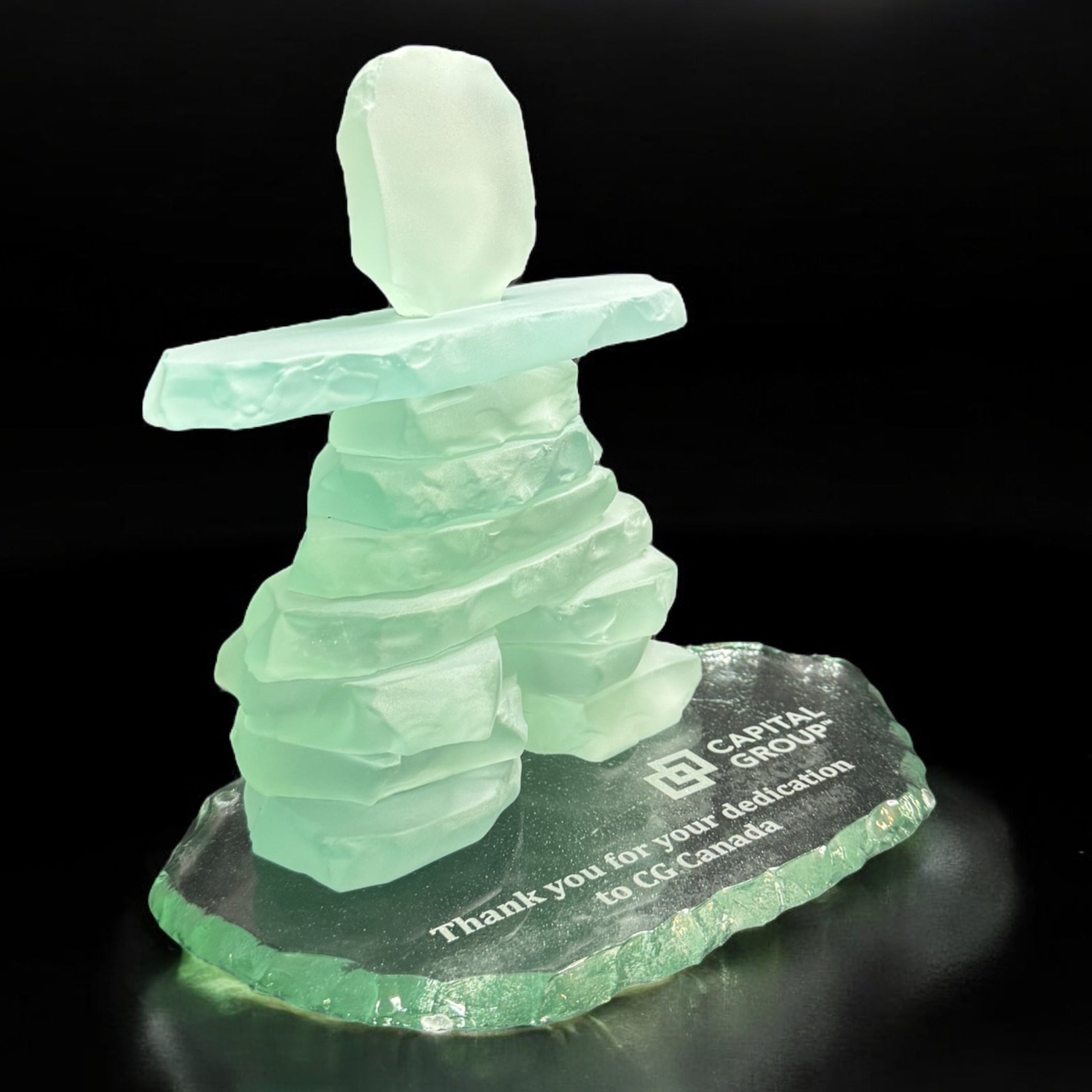 Frosted Glass Inukshuk on glass base