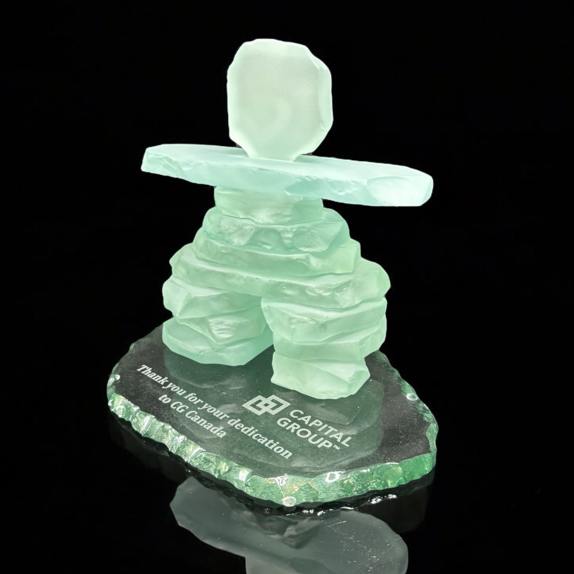 Frosted Glass Inukshuk on glass base
