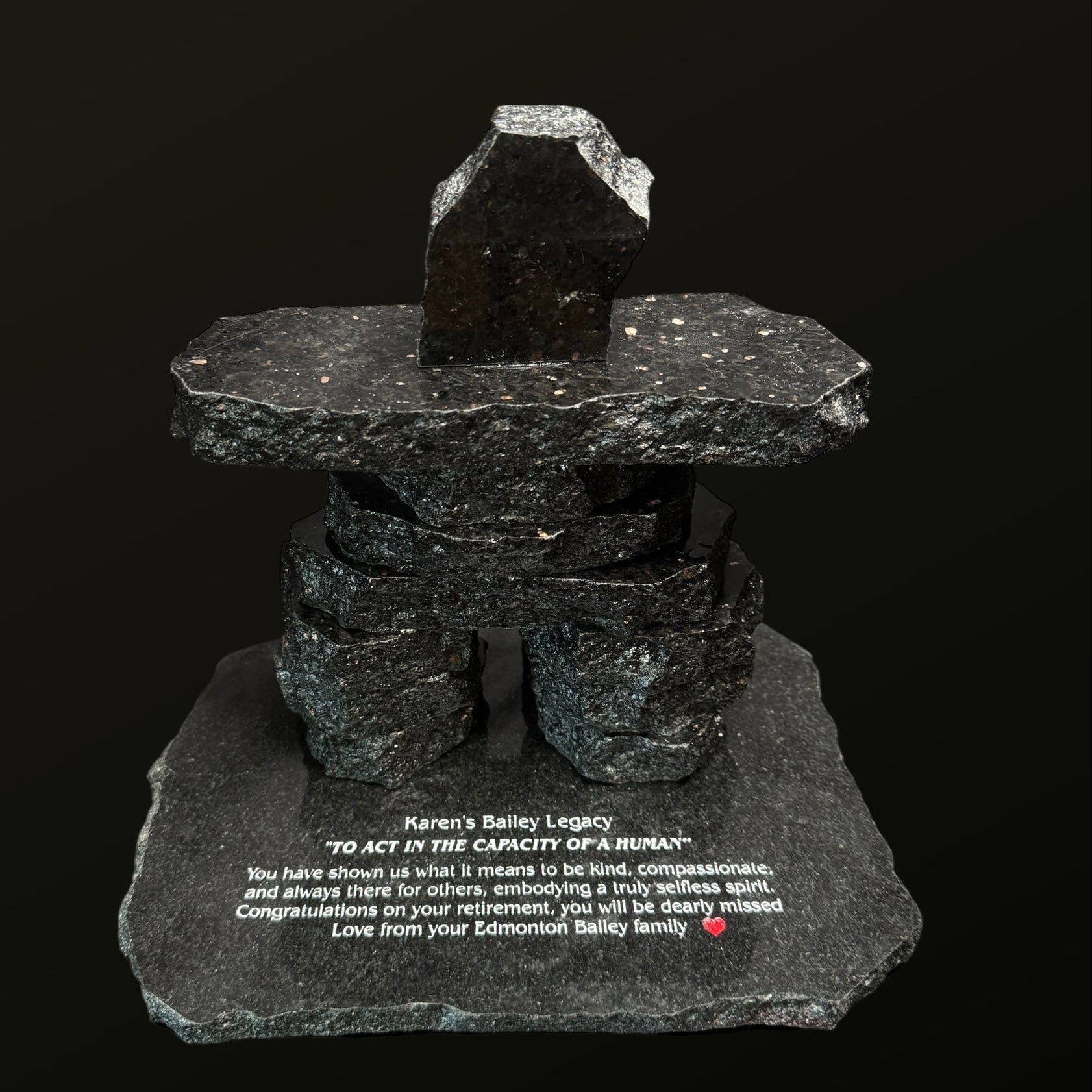Granite Inukshuk on Chipped edge granite base
