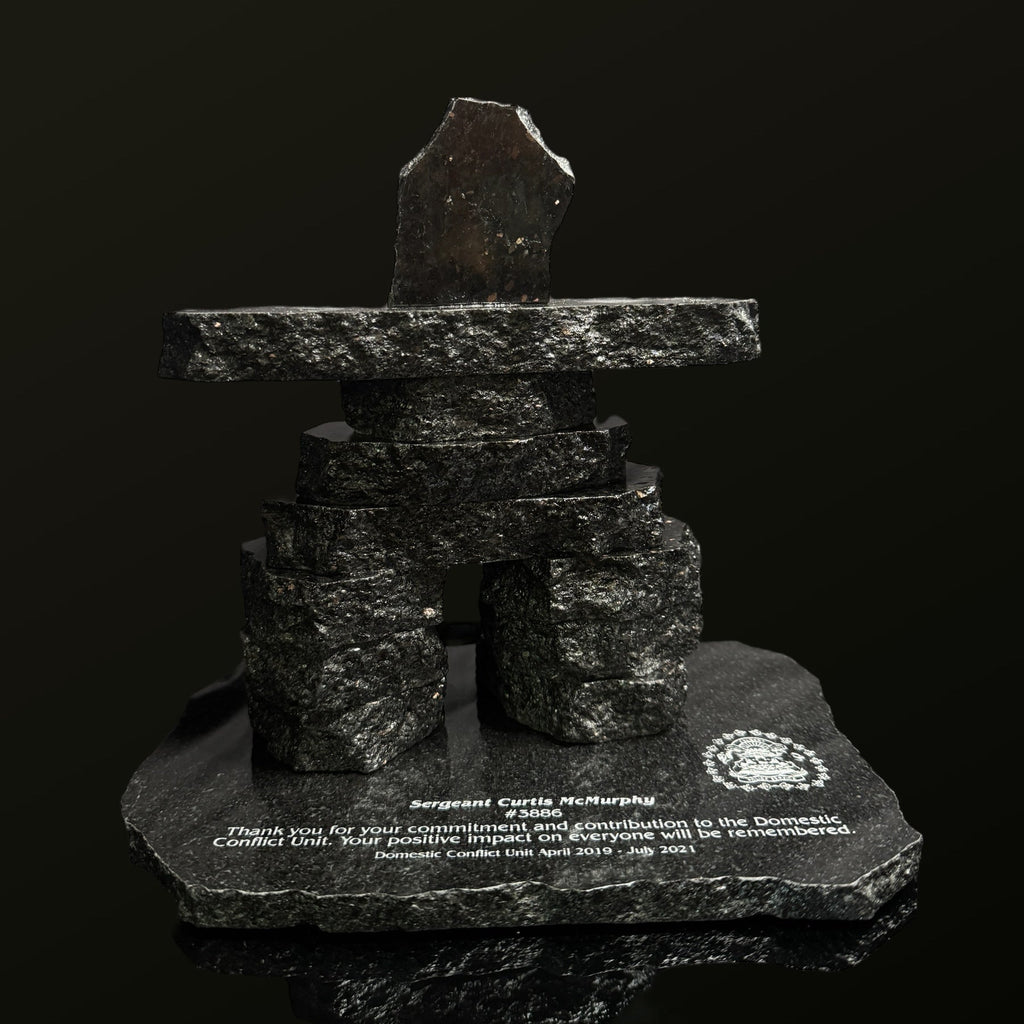Granite Inukshuk on Chipped edge granite base
