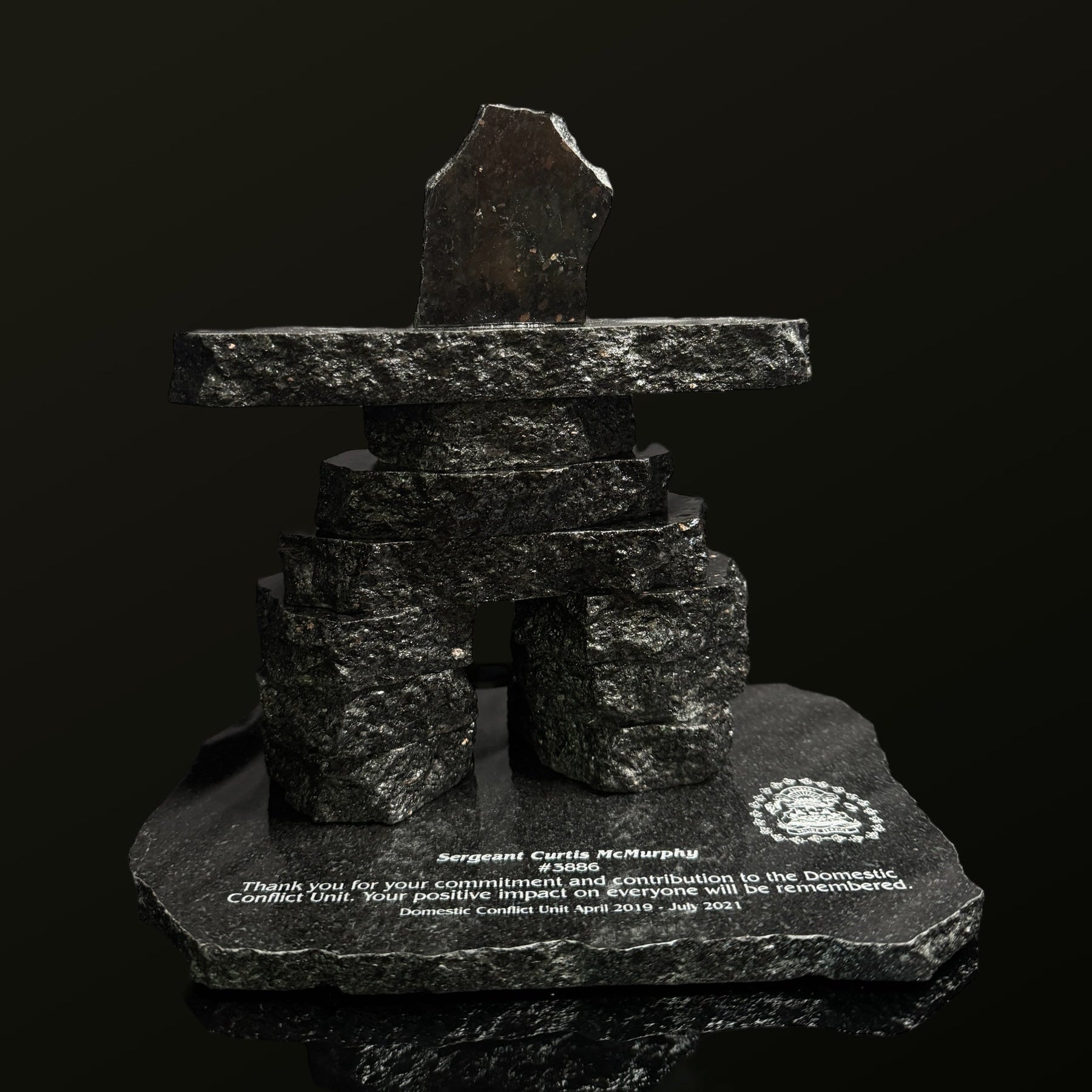 Granite Inukshuk on Chipped edge granite base